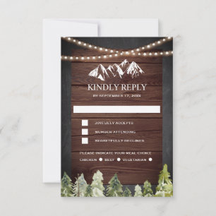 Cartão RSVP Casamento Rústico de Madeira na Floresta da Montan