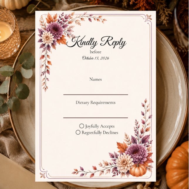 Cartão RSVP Casamento Rústico de Outono (Criador carregado)