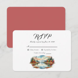 Cartão RSVP Casamento Rústico de Outono à Beira do Lago na Flo