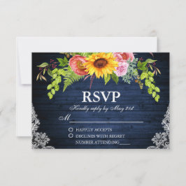 Cartão RSVP Casamento Rústico de Palácio de Madeira Floral Azu