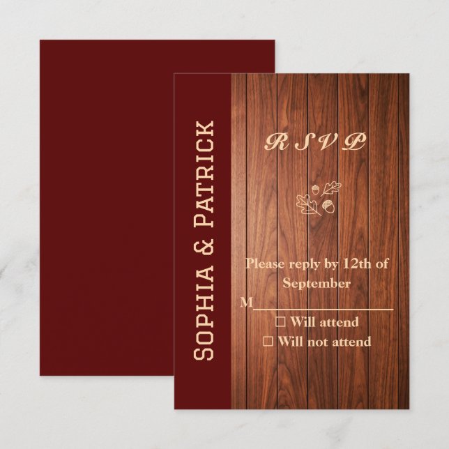 Cartão RSVP Casamento rústico elegante (Frente/Verso)