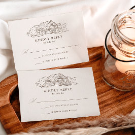 Cartão RSVP Casamento Rústico Elegante em Creme e Marrom em Ce
