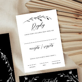 Cartão RSVP Casamento Rústico Elegante Negro e Branco