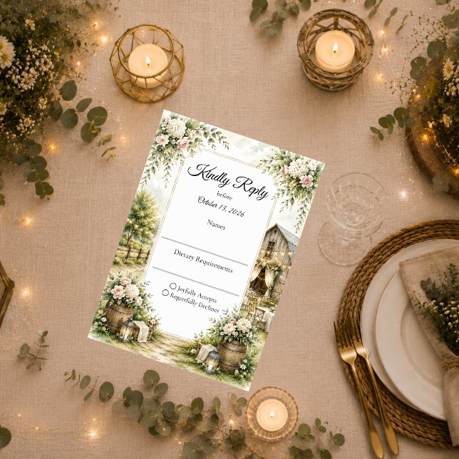 Cartão RSVP Casamento Rústico em Celeiro (Criador carregado)