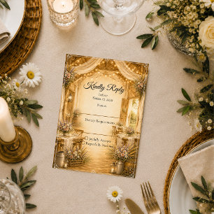 Cartão RSVP Casamento Rústico em Celeiro Interno