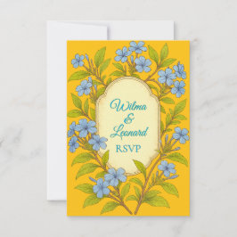 Cartão RSVP Casamento rústico em linho azul em estilo floral