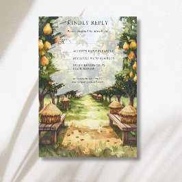 Cartão RSVP Casamento Rústico em Pomar de Peras no Campo