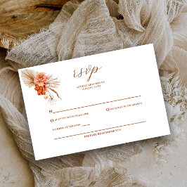 Cartão RSVP Casamento Rústico Floral Laranja Queimado Boêmio