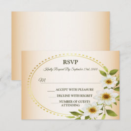 Cartão RSVP Casamento Rústico Geométrico Dourado Floral Branco