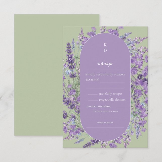 Cartão RSVP Casamento Rústico Lavanda e Salvia (Frente/Verso)