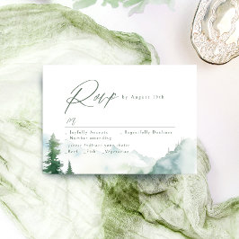 Cartão RSVP Casamento Rústico na Floresta da Montanha com Aqua