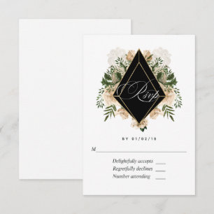 Cartão RSVP Casamento Rústico Poligonal Floral Marfim