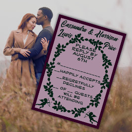 Cartão RSVP Casamento Rústico Roxo Intenso