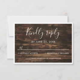 Cartão RSVP Casamento Rústico Simples Elegante em Madeira de C
