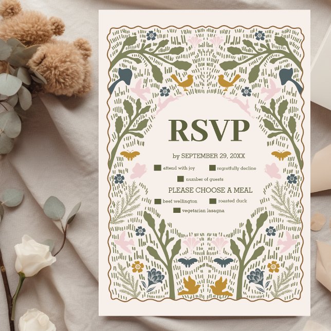 Cartão RSVP Casamento Rústico Verde com Samambaia da Floresta (Criador carregado)