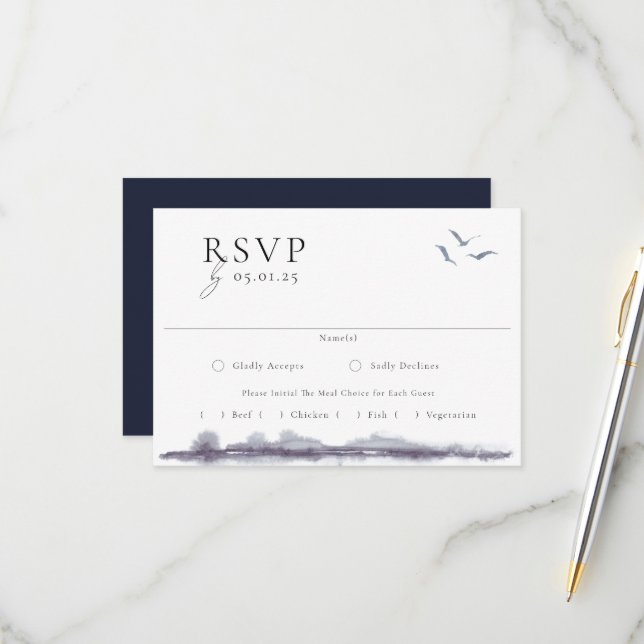 Cartão RSVP Casamento Serene Landscape Watercolor (Frente/Verso In Situ)