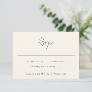 Cartão RSVP Casamento Simples Azul Moderno