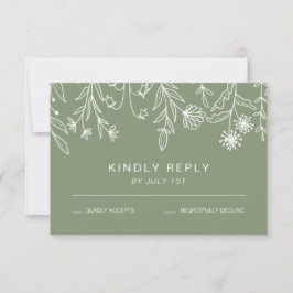 Cartão RSVP Casamento Simples Boho Flor Silvestre Verde Salvia