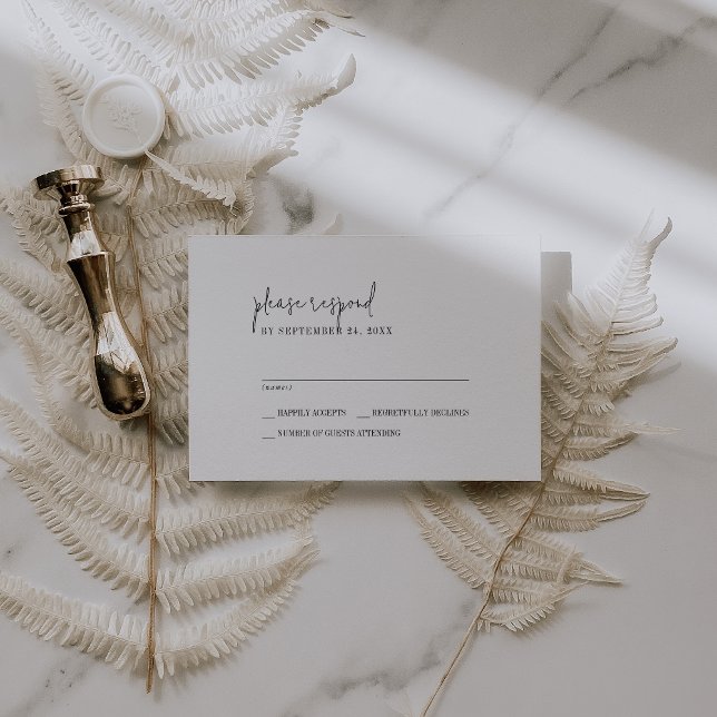 Cartão RSVP Casamento Simples Branca e Preto Moderno (Criador carregado)