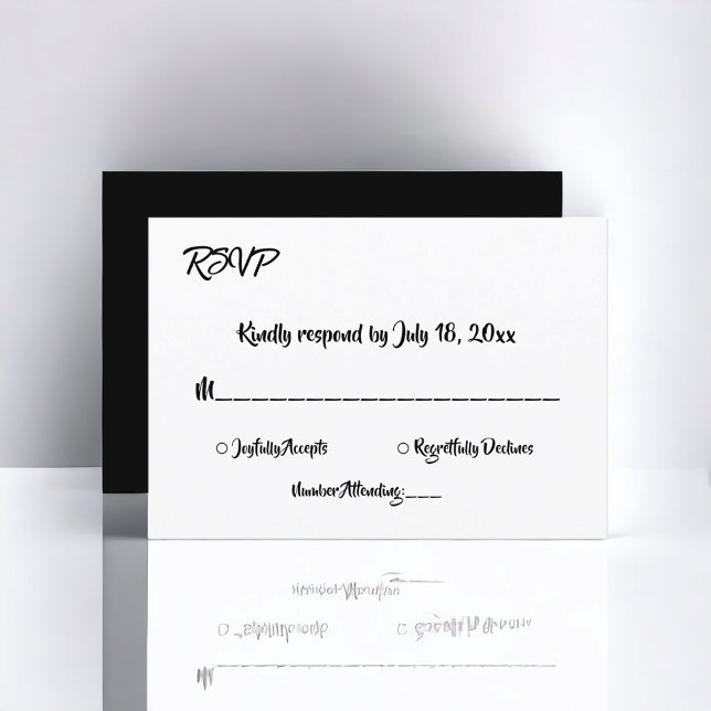 Cartão RSVP Casamento Simples, Branco E Preto Chic (Criador carregado)