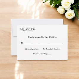 Cartão RSVP Casamento Simples Chic Negra E Branca Moderno Eleg