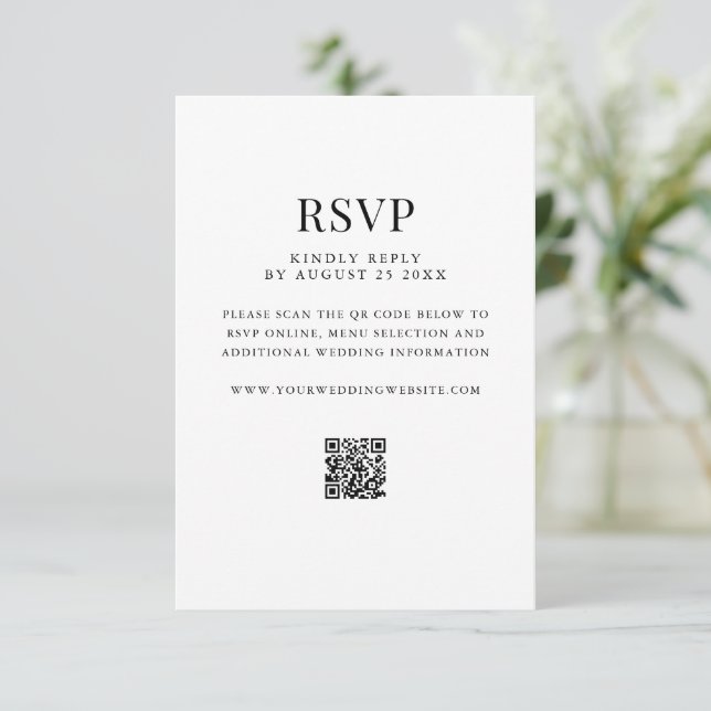 Cartão RSVP Casamento Simples com Código QR Moderno (Em pé/Frente)