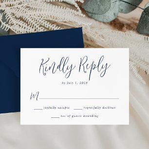 Cartão RSVP Casamento Simples com Letra Navy