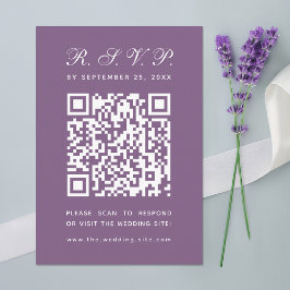 Cartão RSVP Casamento Simples com Script Dusty Purple Big Code