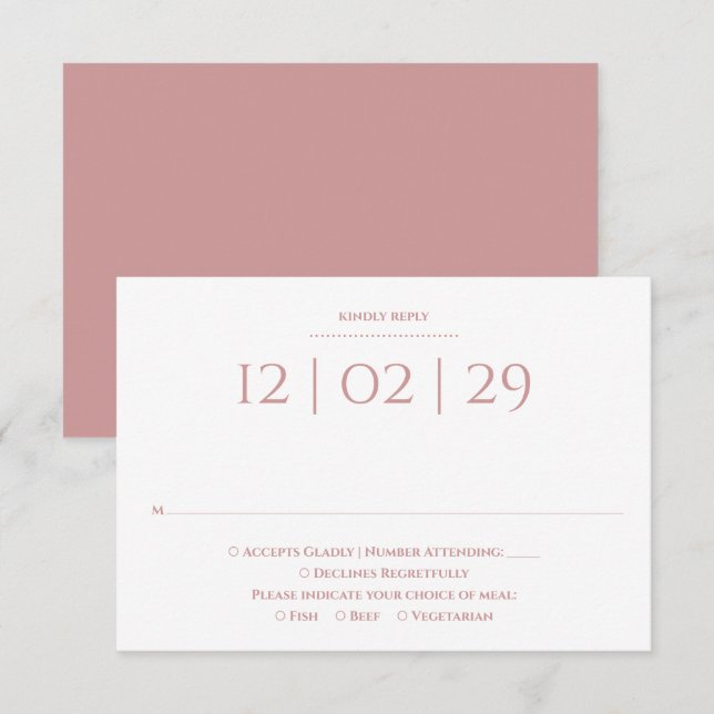 Cartão RSVP Casamento Simples Data Especial Rosa Empoeirada (Frente/Verso)