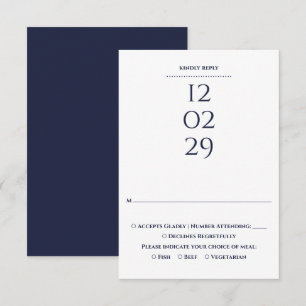 Cartão RSVP Casamento Simples de Azul Marinho Data Especial