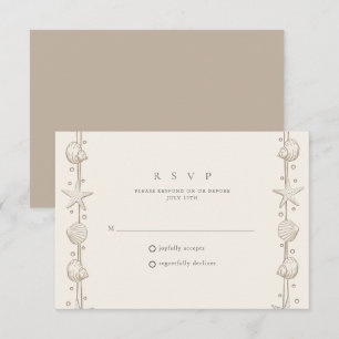 Cartão RSVP Casamento Simples de Beashell Border Beach