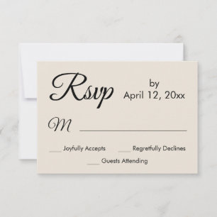 Cartão RSVP Casamento Simples de Creme de Script Elegante