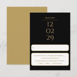 Cartão RSVP Casamento Simples de Data Especial Preto e Dourado