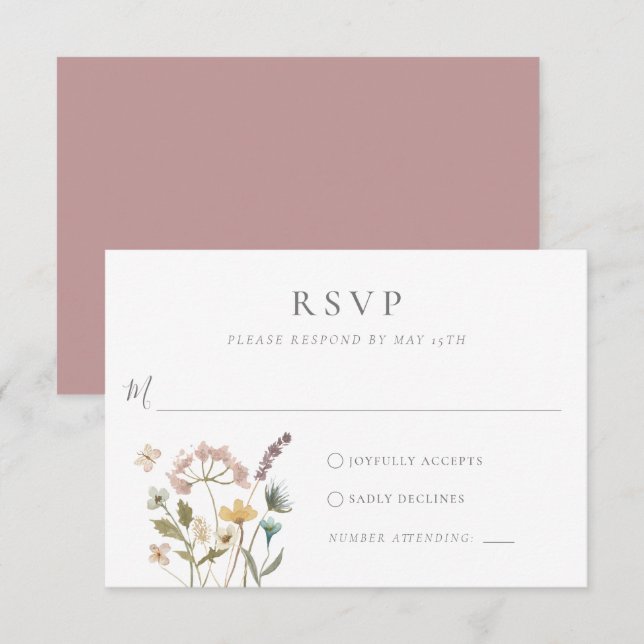 Cartão RSVP Casamento Simples de Flores Prensadas em Aquarela  (Frente/Verso)