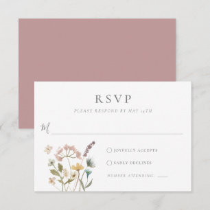 Cartão RSVP Casamento Simples de Flores Prensadas em Aquarela
