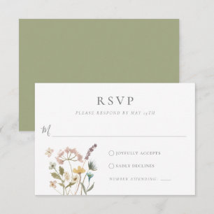 Cartão RSVP Casamento Simples de Flores Prensadas em Aquarela