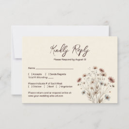 Cartão RSVP Casamento Simples de Flores Selvagens Rustic Boho 