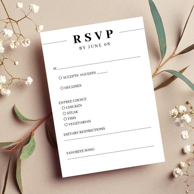 Cartão RSVP Casamento Simples de Linha Branca e Negra (White & Black Line Simple Wedding RSVP Card)