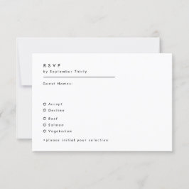 Cartão RSVP Casamento Simples de Negra e Monograma Branco