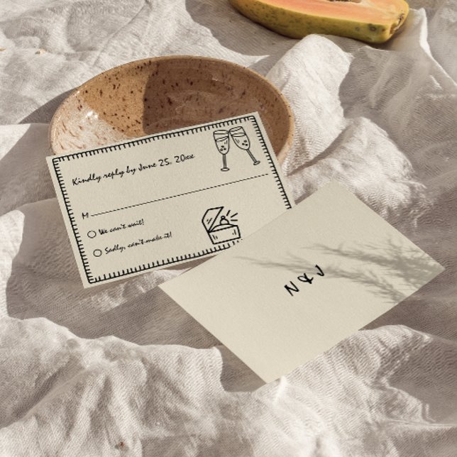 Cartão RSVP Casamento Simples de Quirky com Desenho Escrito à  (Criador carregado)