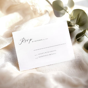 Cartão RSVP Casamento Simples de Script Branco Preto Elegante