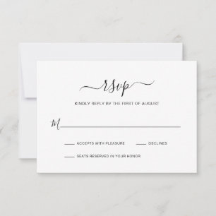 Cartão RSVP Casamento Simples de Script Elegante Preto e Branc
