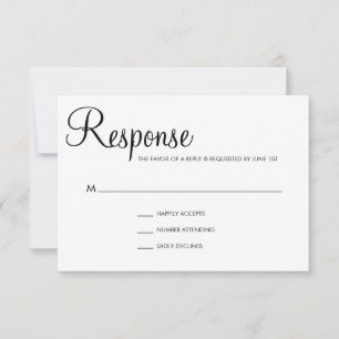 Cartão RSVP Casamento Simples de Script Elegante Preto e Branc