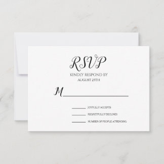 Cartão RSVP Casamento Simples e Minimalista de Escritos Branco