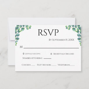 Cartão RSVP Casamento Simples e Minimalista Eucalyptus Greener