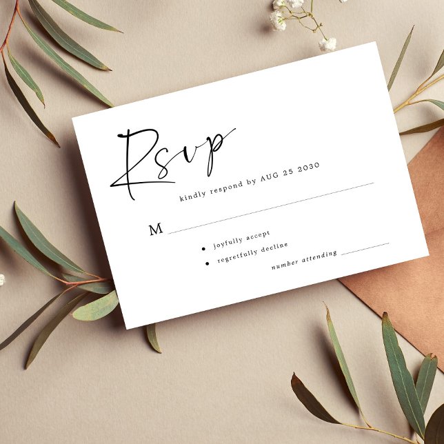 Cartão RSVP Casamento simples e moderno de script casual (Criador carregado)