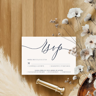 Cartão RSVP Casamento Simples Elegante Assinatura Marinho