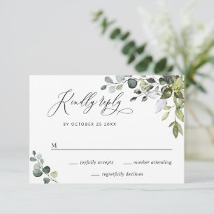 Cartão RSVP Casamento Simples Elegante De Aquarela Eucalyptus