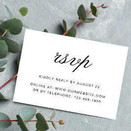 Cartão RSVP Casamento Simples Elegante Formal Branco e Preto
