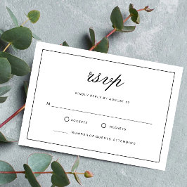 Cartão RSVP Casamento Simples Elegante Formal Branco & Preto